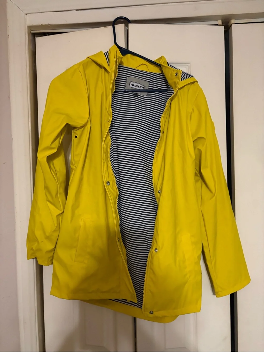 Hunter Kids Yellow Hooded Raincoat with Striped Lining